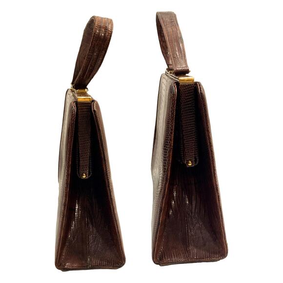 50s 60s Large Escort Top Handle Lizard Bag | Brown | Vintage Frame Bag - Picture 9 of 10